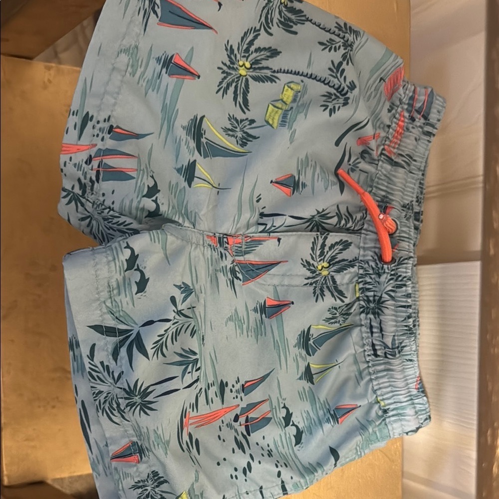 Carter's Blue Tropical Swim Shorts with Orange Drawstring